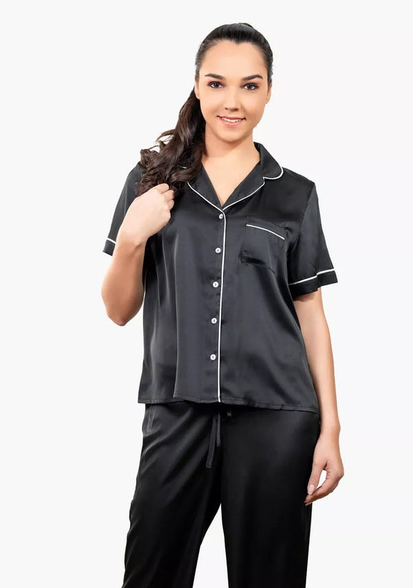 Restock Pipin Silk Night Suit Shirt Pajama Set
